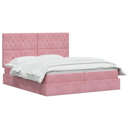 Krevet s od storage s uzglavljem Ružičasta 180 x 200 cm Baršun - Ružičasta 180 x 200 cm Kristal s dugmadima Cijena