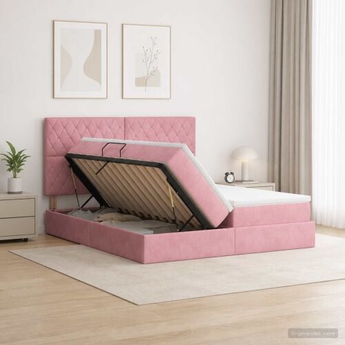 Krevet s od storage s uzglavljem Ružičasta 180 x 200 cm Baršun - Ružičasta 180 x 200 cm Kristal s dugmadima Cijena