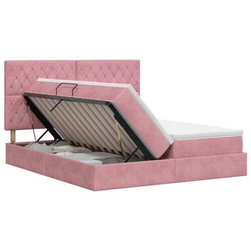 Krevet s od storage s uzglavljem Ružičasta 180 x 200 cm Baršun - Ružičasta 180 x 200 cm Kristal s dugmadima Cijena