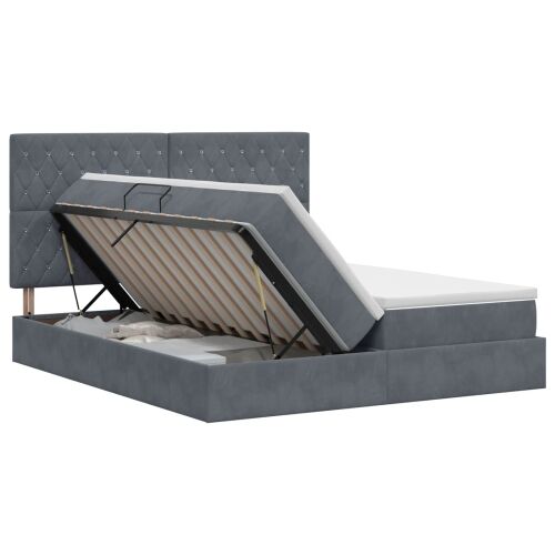 Krevet s od storage s uzglavljem Tamnosiva 200 x 200 cm Baršun - Tamnosiva 200 x 200 cm Kristal s dugmadima Cijena