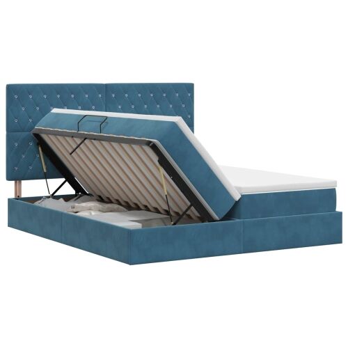Krevet s od storage s pohranom Tamno plava 200 x 200 cm Baršun - Tamno plava 200 x 200 cm Kristal s dugmadima Cijena