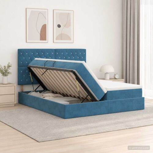 Krevet s od storage s pohranom Tamno plava 200 x 200 cm Baršun - Tamno plava 200 x 200 cm Kristal s dugmadima Cijena