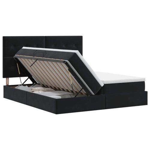 Krevet s od storage s uzglavljem Crna 200 x 200 cm Baršun - Crna 200 x 200 cm Prošiveno gumbima Cijena