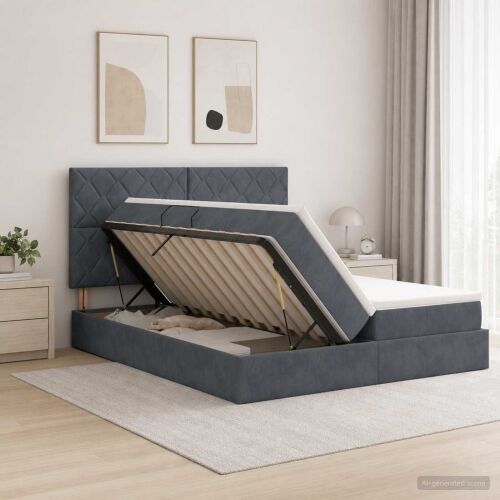 Krevet s od storage s uzglavljem Tamnosiva 180 x 200 cm Baršun - Tamnosiva 180 x 200 cm Dizajn s rombovima Cijena