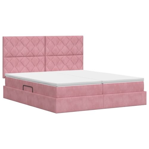 Krevet s od storage s uzglavljem Ružičasta 180 x 200 cm Baršun - Ružičasta 180 x 200 cm Dizajn s rombovima Cijena