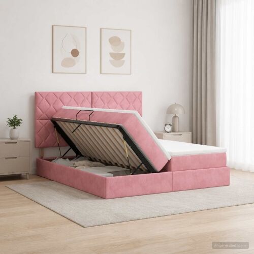 Krevet s od storage s uzglavljem Ružičasta 180 x 200 cm Baršun - Ružičasta 180 x 200 cm Dizajn s rombovima Cijena