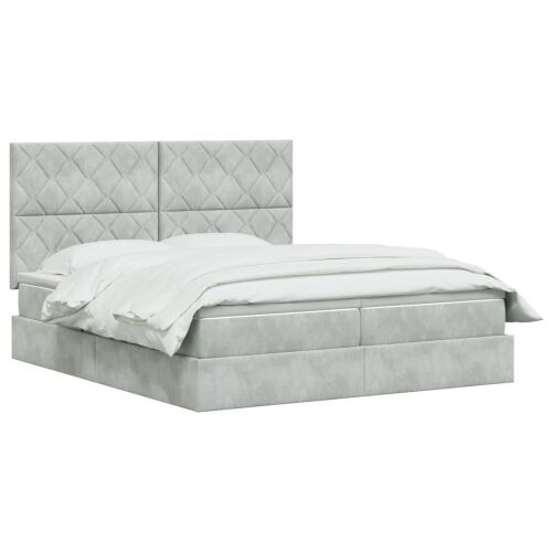 Krevet s od storage s pohranom Svjetlosiva 200 x 200 cm Baršun - Svjetlosiva 200 x 200 cm Dizajn s rombovima Cijena
