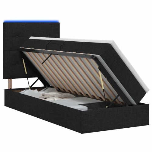 LED krevet za pohranu s madracem Crna 90 x 200 cm Tkanina - Crna 90 x 200 cm Prošiveno gumbima Cijena