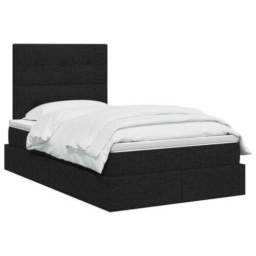 LED krevet za pohranu s madracem Crna 120 x 200 cm Tkanina - Crna 120 x 200 cm Prošiveno gumbima Cijena