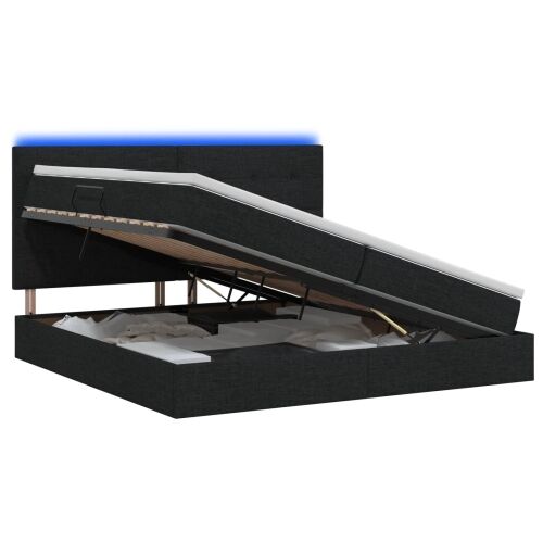 LED krevet za pohranu s madracem Crna 200 x 200 cm Tkanina - Crna 200 x 200 cm Prošiveno gumbima Cijena