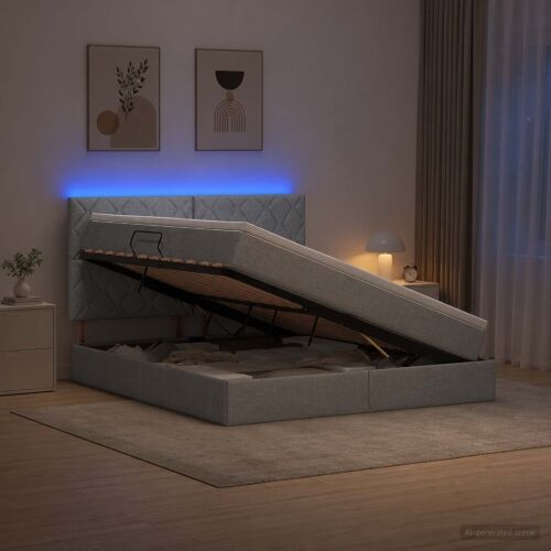 LED krevet za pohranu s madracem Svjetlosiva 140 x 190 cm - Svjetlosiva 140 x 190 cm Dizajn s rombovima Cijena