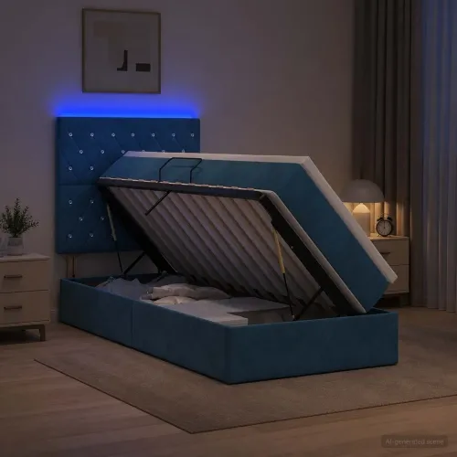 LED krevet za pohranu s madracem Tamno plava 100 x 200 cm - Tamno plava 100 x 200 cm Kristal s dugmadima Cijena