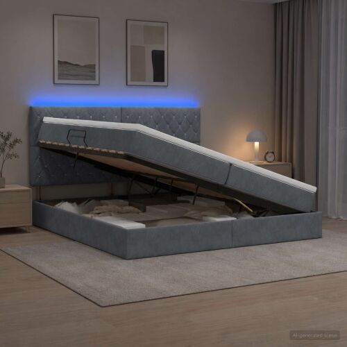 LED krevet za pohranu s madracem Tamnosiva 200 x 200 cm Baršun - Tamnosiva 200 x 200 cm Kristal s dugmadima Cijena