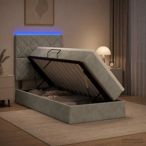 LED krevet za pohranu s madracem Svjetlosiva 100 x 200 cm - Svjetlosiva 100 x 200 cm Dizajn s rombovima Cijena