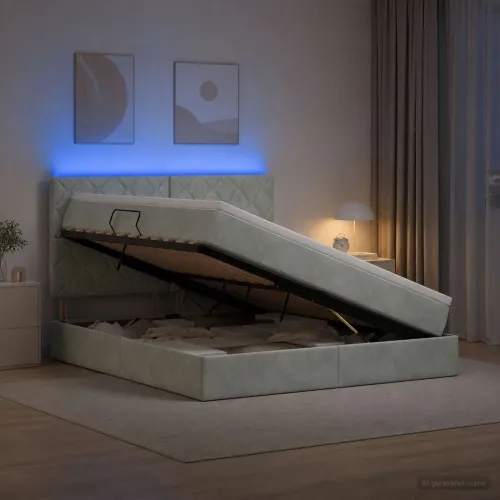 LED krevet za pohranu s madracem Svjetlosiva 160 x 200 cm - Svjetlosiva 160 x 200 cm Dizajn s rombovima Cijena