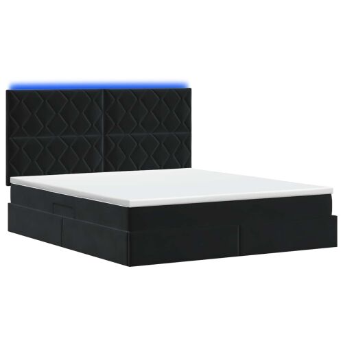 LED krevet za pohranu s madracem Crna 160 x 200 cm Baršun - Crna 160 x 200 cm Dizajn s rombovima Cijena