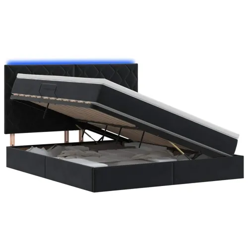 LED krevet za pohranu s madracem Crna 160 x 200 cm Baršun - Crna 160 x 200 cm Dizajn s rombovima Cijena