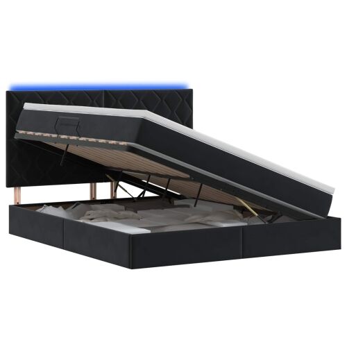 LED krevet za pohranu s madracem Crna 160 x 200 cm Baršun - Crna 160 x 200 cm Dizajn s rombovima Cijena