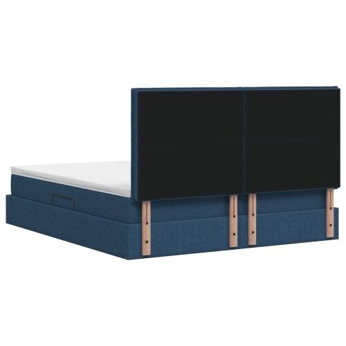 LED krevet za pohranu s madracem Plava 200 x 200 cm Tkanina - Plava 200 x 200 cm Dizajn s rombovima Cijena