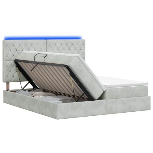 LED krevet za pohranu s madracem Svjetlosiva 200 x 200 cm - Svjetlosiva 200 x 200 cm Kristal s dugmadima Cijena