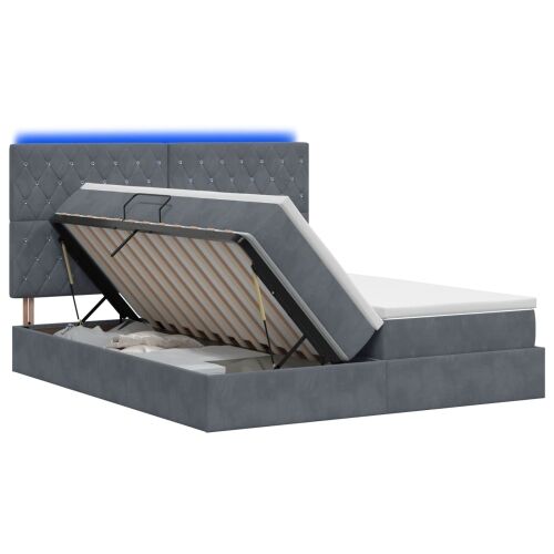 LED krevet za pohranu s madracem Tamnosiva 200 x 200 cm Baršun - Tamnosiva 200 x 200 cm Kristal s dugmadima Cijena