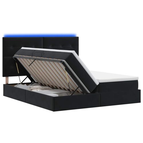 LED krevet za pohranu s madracem Crna 200 x 200 cm Baršun - Crna 200 x 200 cm Prošiveno gumbima Cijena