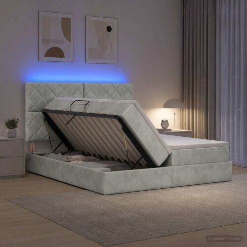 LED krevet za pohranu s madracem Svjetlosiva 200 x 200 cm - Svjetlosiva 200 x 200 cm Dizajn s rombovima Cijena