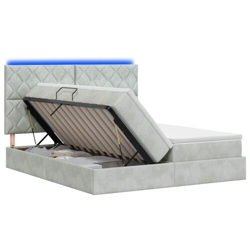 LED krevet za pohranu s madracem Svjetlosiva 200 x 200 cm - Svjetlosiva 200 x 200 cm Dizajn s rombovima Cijena