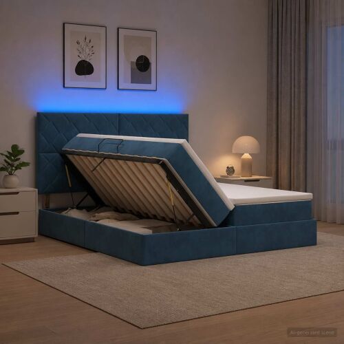 LED krevet za pohranu s madracem Tamno plava 200 x 200 cm - Tamno plava 200 x 200 cm Dizajn s rombovima Cijena