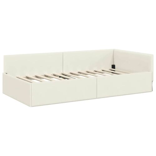Kutni okvir kreveta s uzglavljem Krema 90 cm x 200 cm Baršun - Krema 90 x 200 cm Cijena