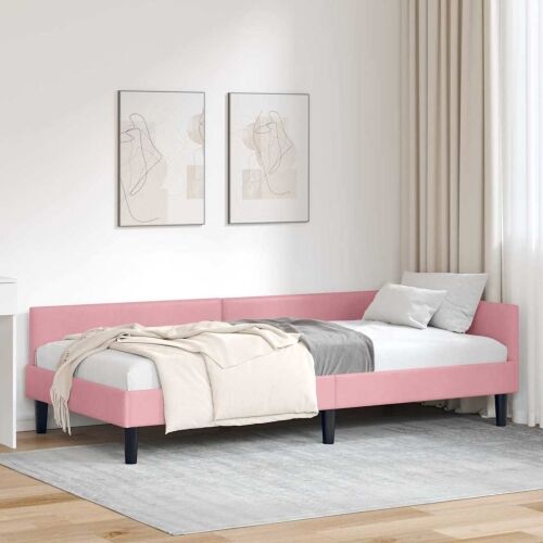 Kutni okvir kreveta Ružičasta 90 cm x 190 cm Baršun - Ružičasta 90 x 190 cm Cijena
