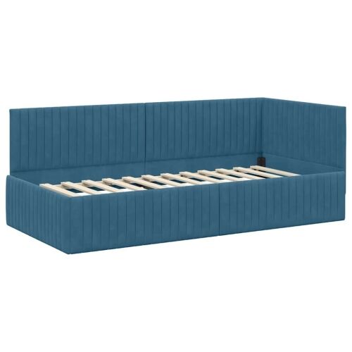 Kutni okvir kreveta s uzglavljem Plava 90 cm x 190 cm Baršun - Plava 90 x 190 cm Cijena