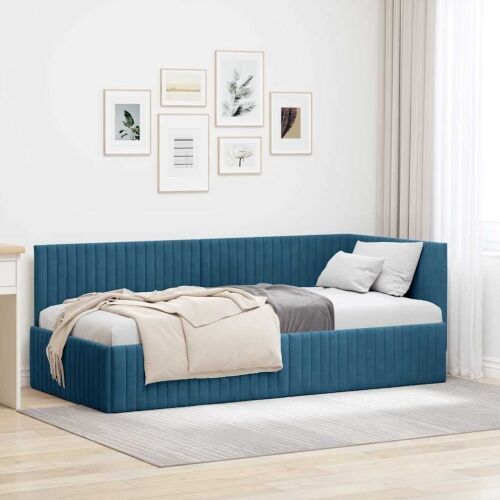 Kutni okvir kreveta s uzglavljem Plava 90 cm x 190 cm Baršun - Plava 90 x 190 cm Cijena