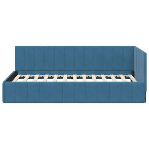 Kutni okvir kreveta s uzglavljem Plava 90 cm x 190 cm Baršun - Plava 90 x 190 cm Cijena
