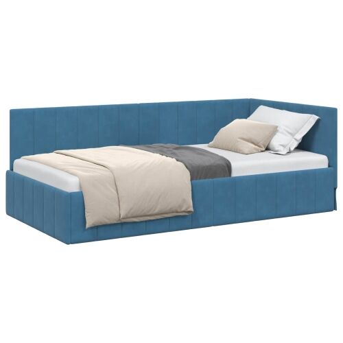 Kutni okvir kreveta s uzglavljem Plava 90 cm x 190 cm Baršun - Plava 90 x 190 cm Cijena