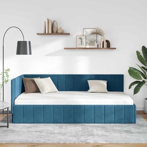 Kutni okvir kreveta s uzglavljem Plava 90 cm x 190 cm Baršun - Plava 90 x 190 cm Cijena