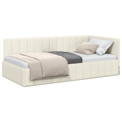 Kutni okvir kreveta s uzglavljem Krema 90 cm x 200 cm Baršun - Krema 90 x 200 cm Cijena