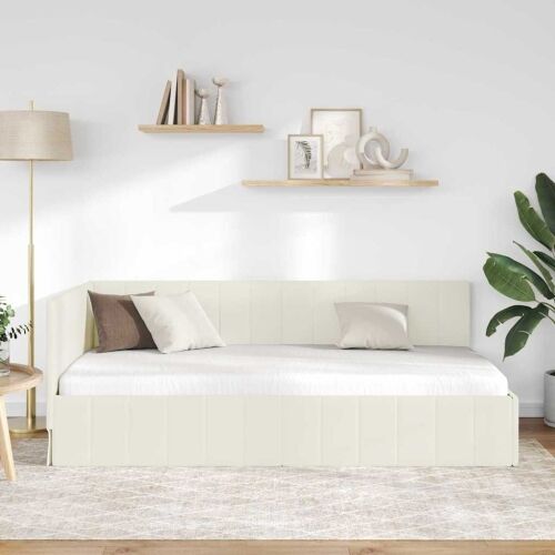 Kutni okvir kreveta s uzglavljem Krema 90 cm x 200 cm Baršun - Krema 90 x 200 cm Cijena