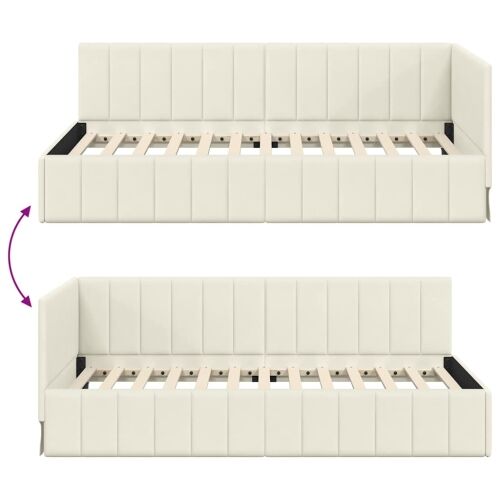 Kutni okvir kreveta s uzglavljem Krema 90 cm x 200 cm Baršun - Krema 90 x 200 cm Cijena