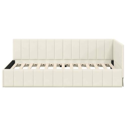 Kutni okvir kreveta s uzglavljem Krema 90 cm x 200 cm Baršun - Krema 90 x 200 cm Cijena