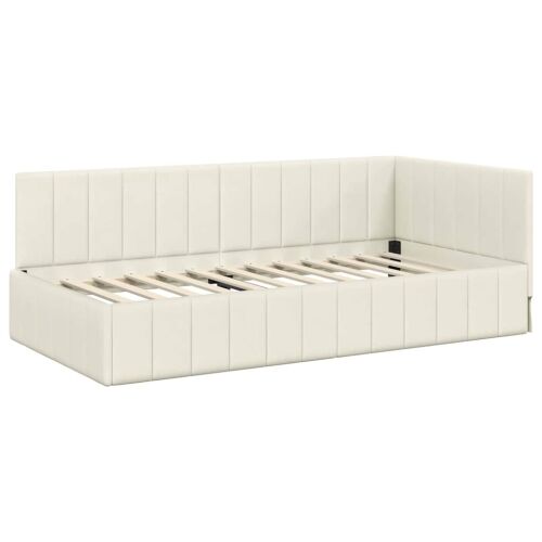 Kutni okvir kreveta s uzglavljem Krema 90 cm x 200 cm Baršun - Krema 90 x 200 cm Cijena
