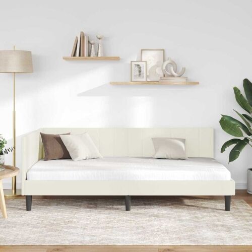 Kutni okvir kreveta s uzglavljem Krema 90 cm x 200 cm Baršun - Krema 90 x 200 cm Cijena