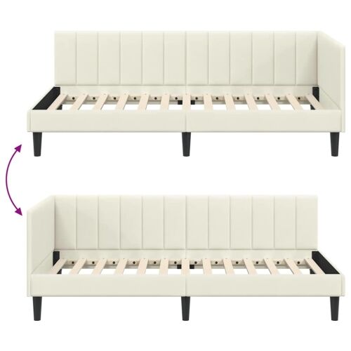 Kutni okvir kreveta s uzglavljem Krema 90 cm x 200 cm Baršun - Krema 90 x 200 cm Cijena