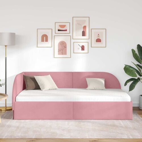 Kutni okvir kreveta Ružičasta 90 cm x 200 cm Baršun - Ružičasta 90 x 200 cm Cijena