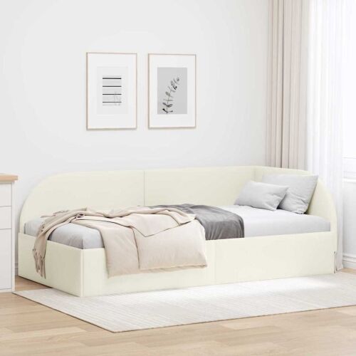 Kutni okvir kreveta s uzglavljem Krema 90 cm x 200 cm Baršun - Krema 90 x 200 cm Cijena