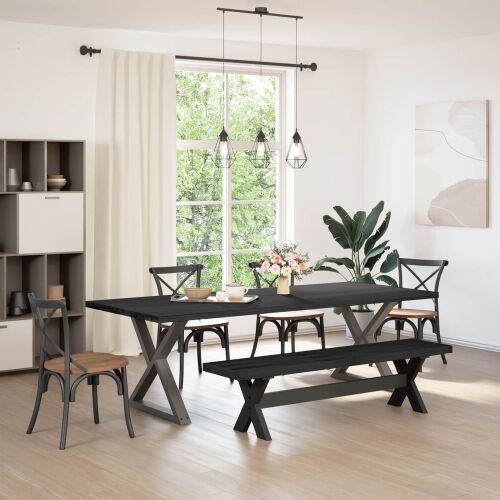 Klupa za blagovanje NOAIN 180 x 41 x 45 cm Masivna borovina - X oblik 180 cm Crna Cijena