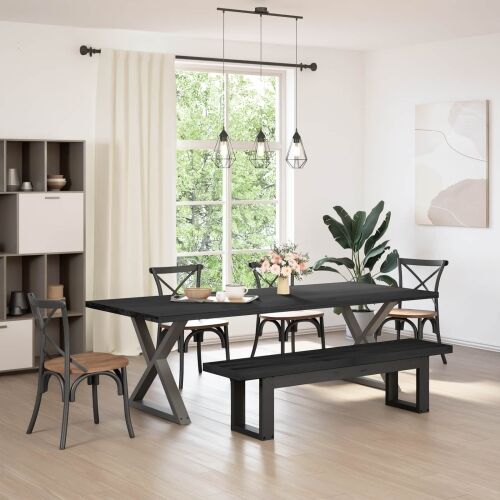 Klupa za blagovanje NOAIN 180 x 41 x 45 cm Masivna borovina - u-oblik 180 cm Crna Cijena
