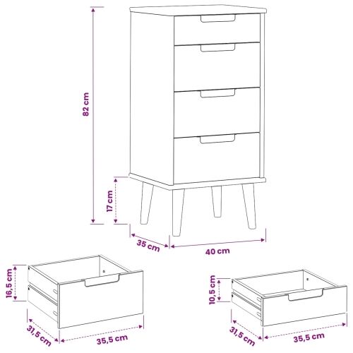 Komoda MOLDE Crna 40 x 35 x 82 cm Masivna borovina - Crna Cijena