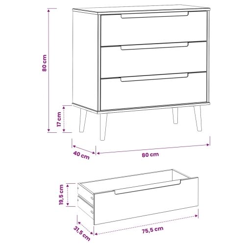 Komoda MOLDE Karamele 80 x 40 x 80 cm Masivna borovina - Karamele Cijena