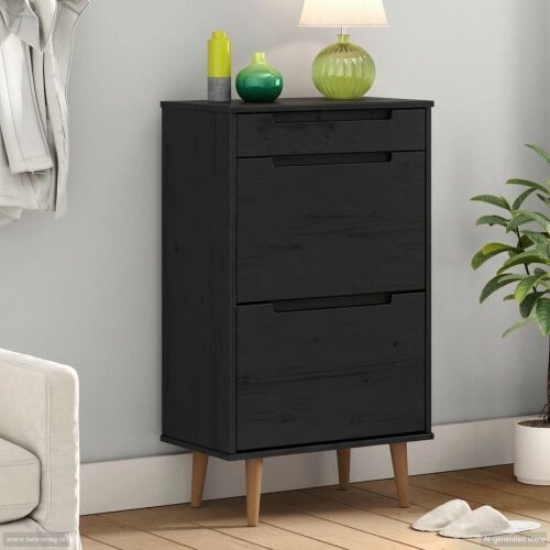 Ormar za cipele MOLDE 59,5 x 35 x 103 cm Masivna borovina Crna - Crna Cijena